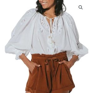 Cleobella Greta White Peasant Eyelet Organic Cotton Blouse